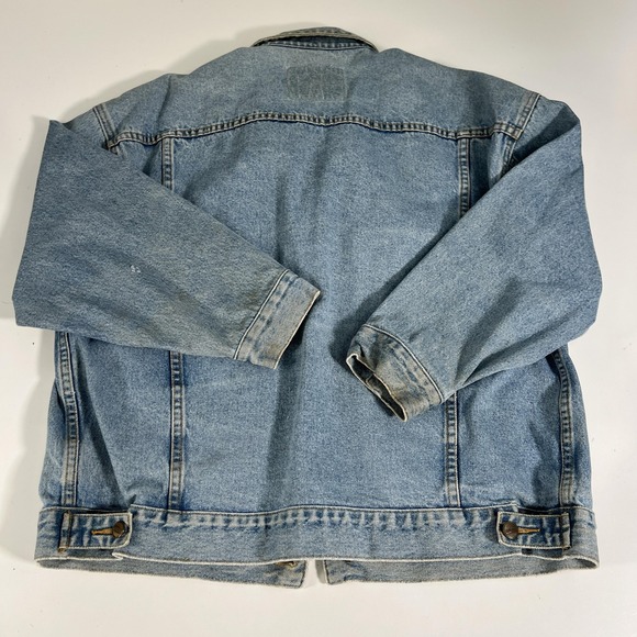 Vintage‎ Structure Distressed Jean Jacket Mens L Blue Denim Trucker Western 90s - Picture 2 of 14